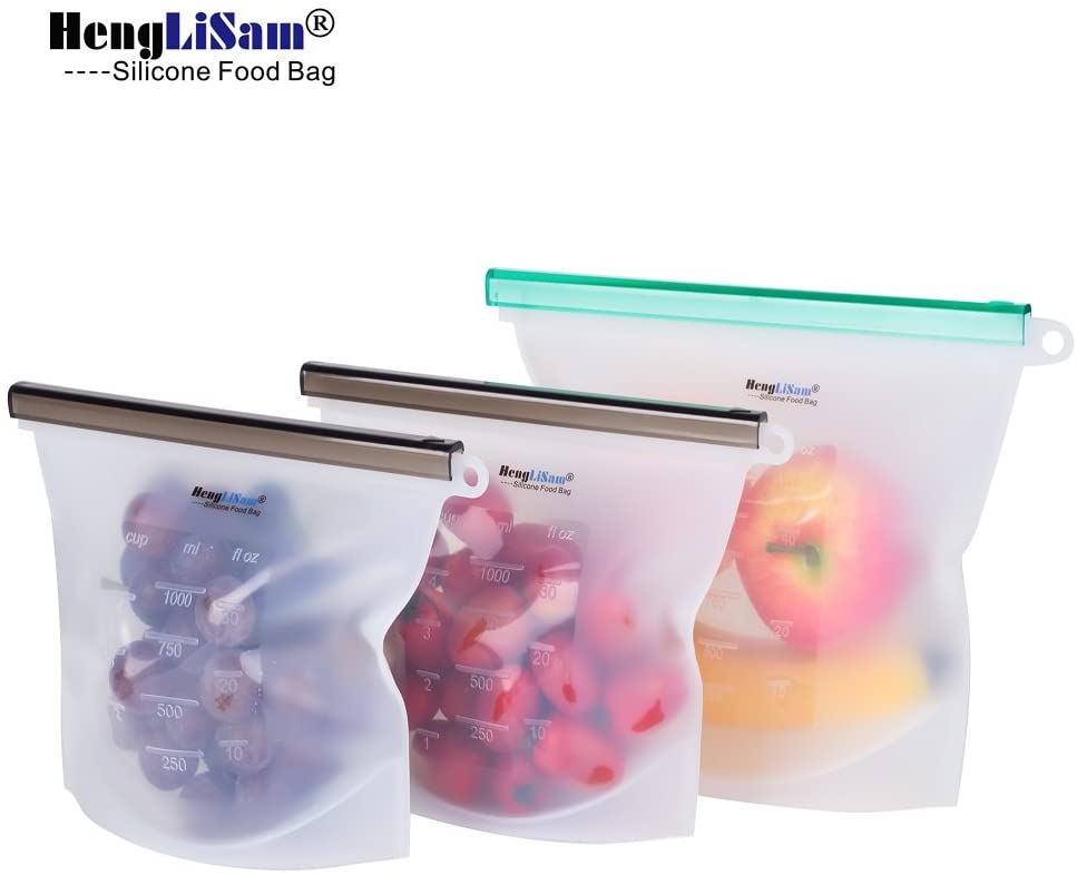 Reusable Silicone Food Bags, Ziplock Reusable Snack And Sandwich Storage  Bags